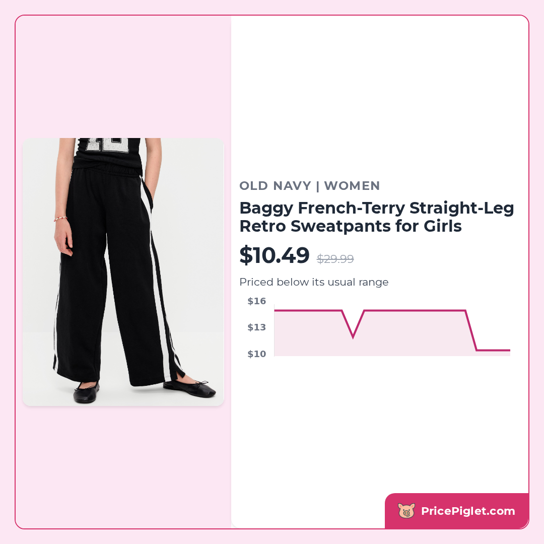 Baggy French-Terry Straight-Leg Retro Sweatpants for Girls
