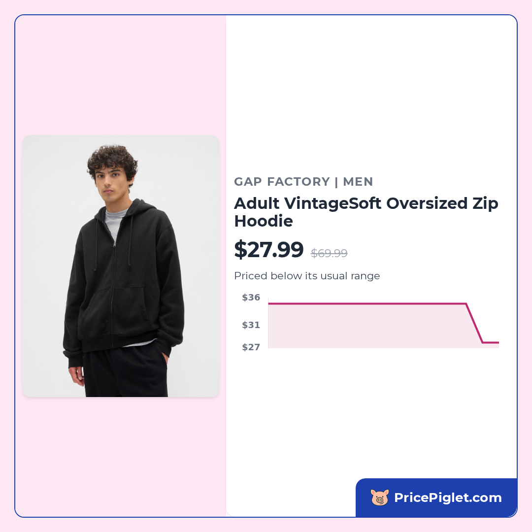 Adult VintageSoft Oversized Zip Hoodie