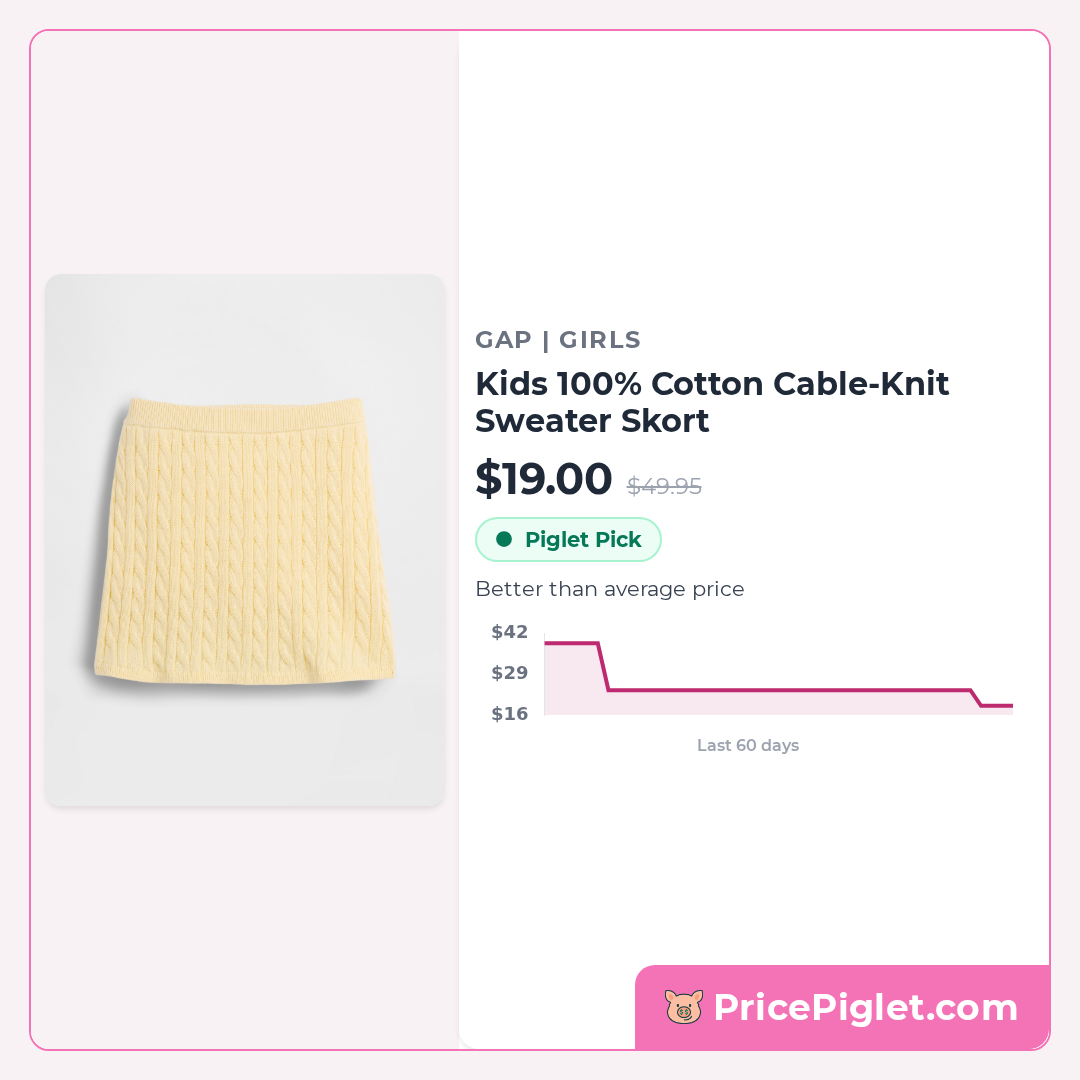 Kids 100% Cotton Cable-Knit Sweater Skort