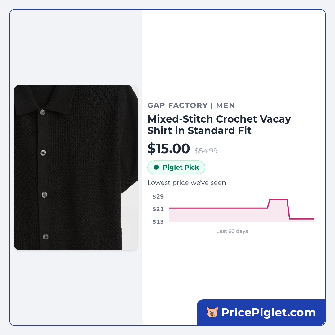 Mixed-Stitch Crochet Vacay Shirt in Standard Fit