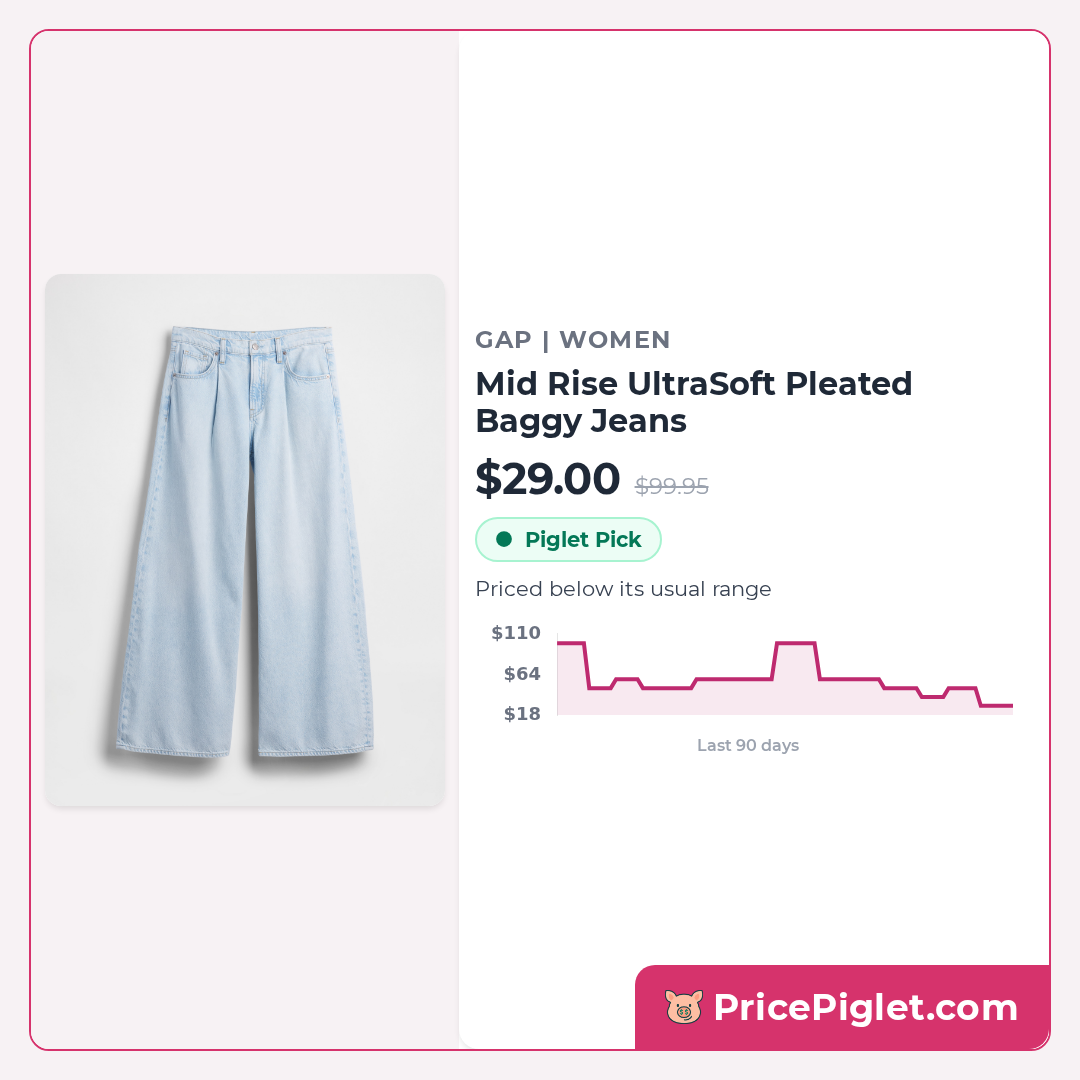 Mid Rise UltraSoft Pleated Baggy Jeans