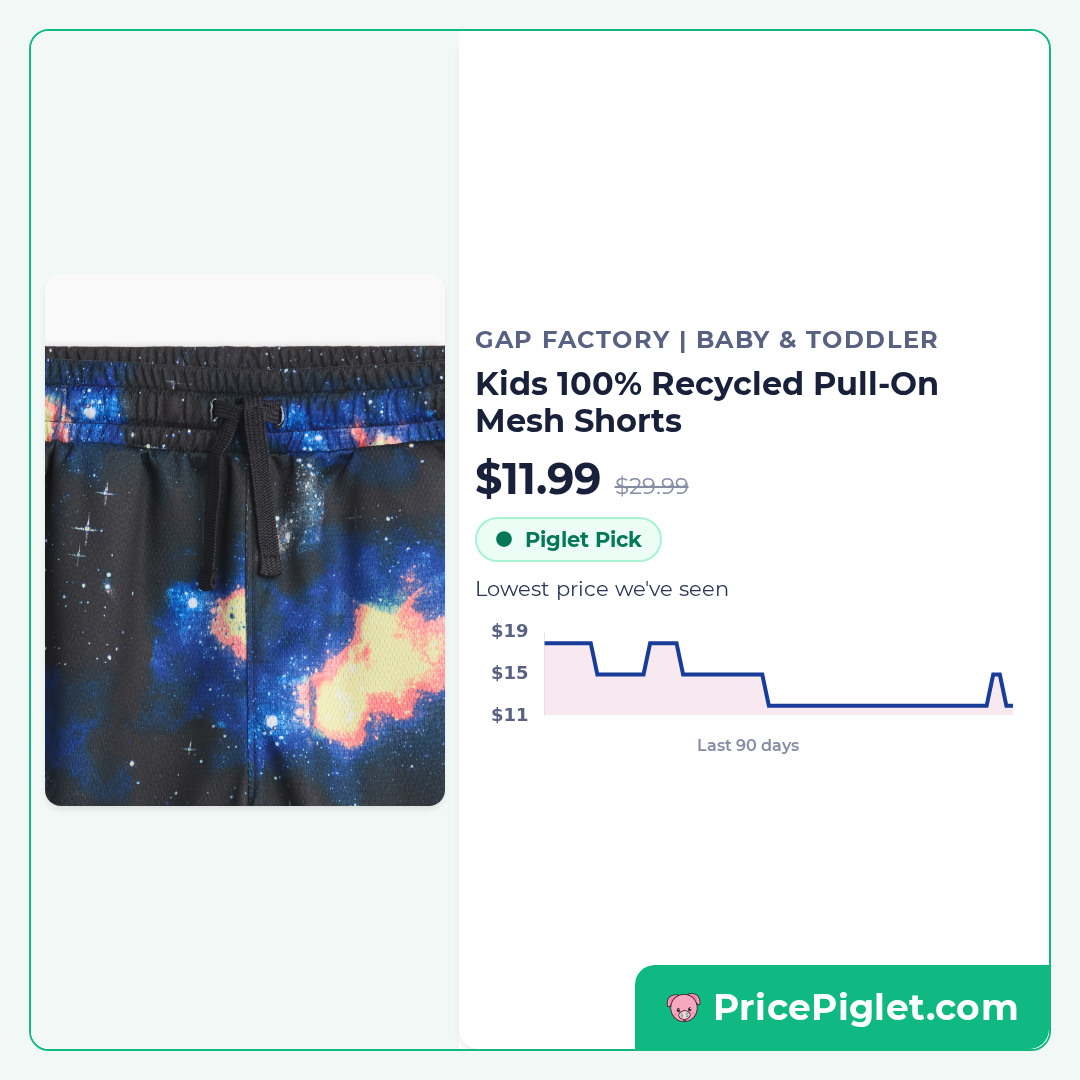 Kids 100% Recycled Pull-On Mesh Shorts