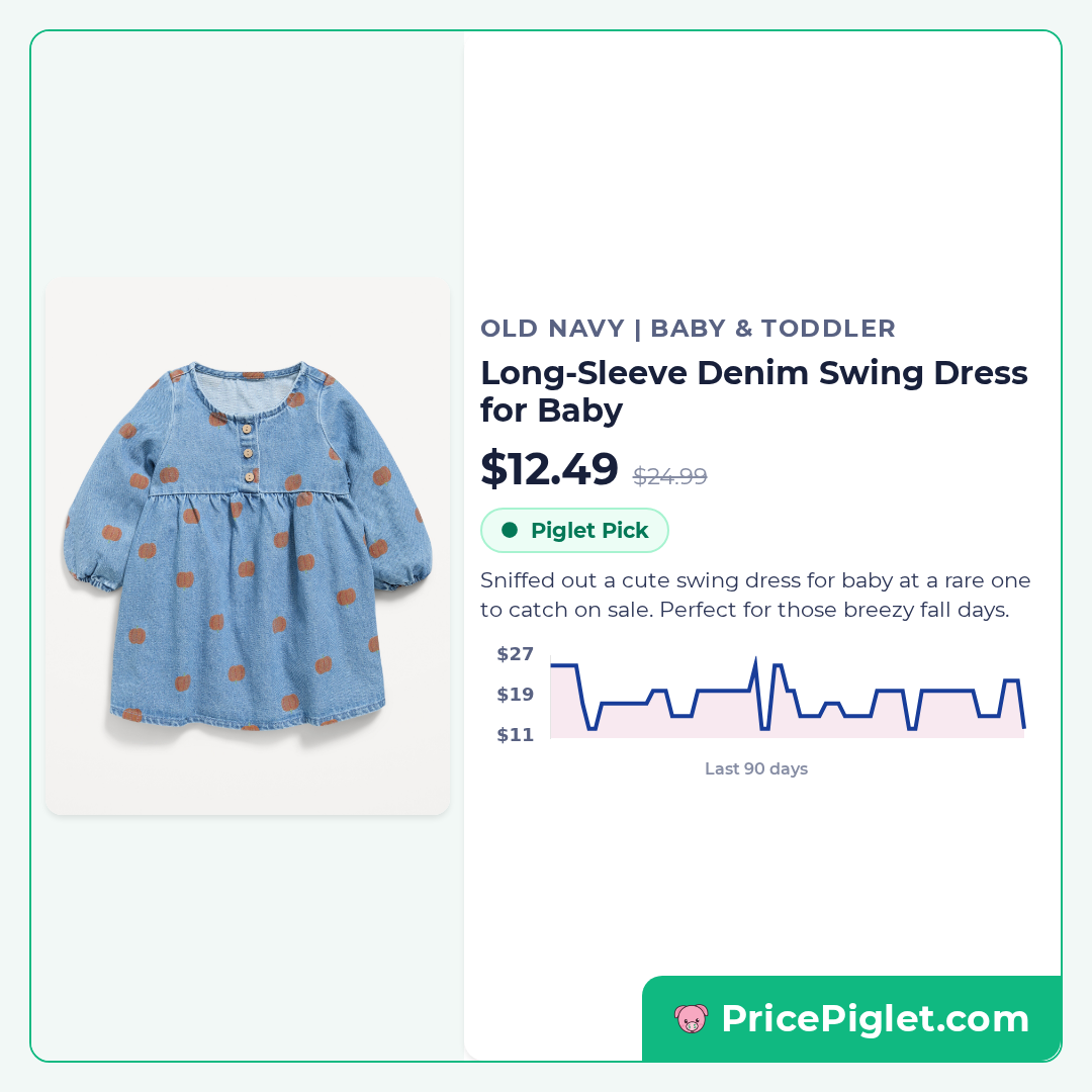 Long-Sleeve Denim Swing Dress for Baby