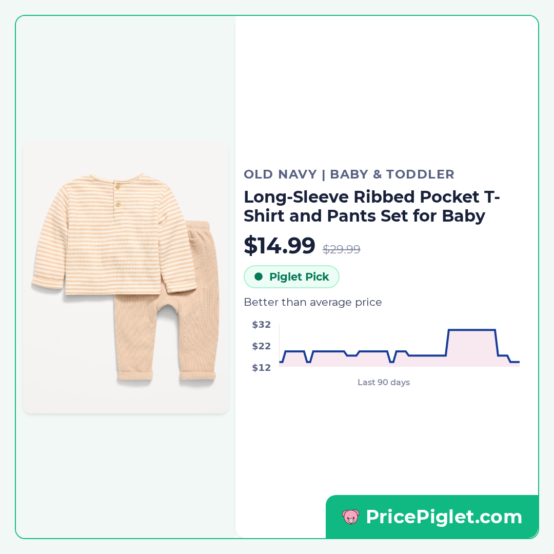 Long-Sleeve Ribbed Pocket T-Shirt and Pants Set for Baby