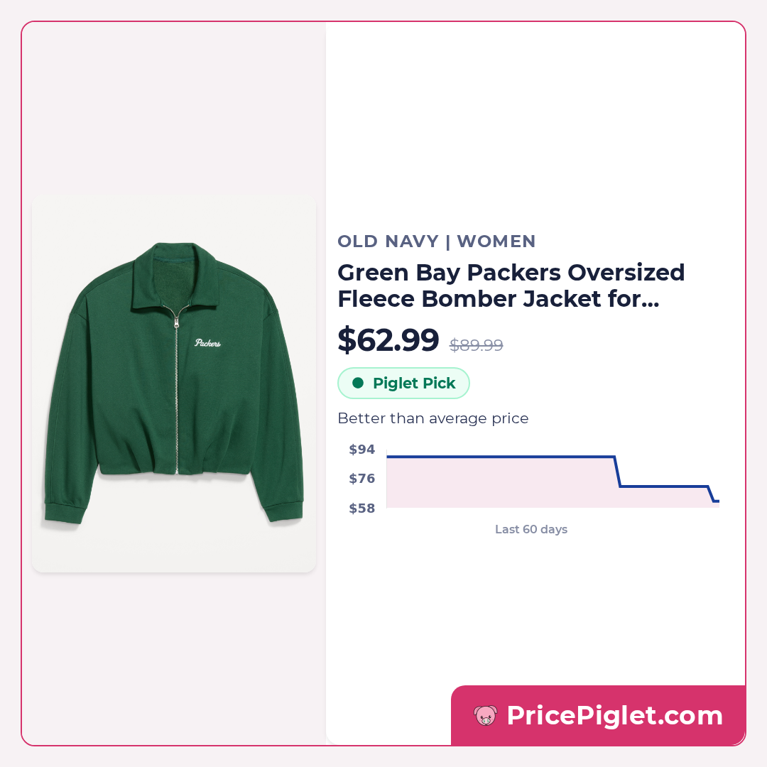 Green Bay Packers Oversized Fleece Bomber Jacket for Women
